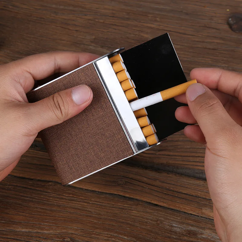  20pcs Cigarette High-grade Pu Leather Metal Cigarette Caseanti-squeeze Thin Cigarette Box