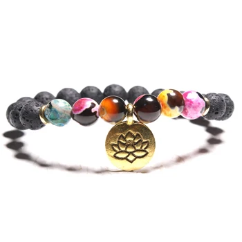 MOON GIRL 7 видов стилей Lotus Lava Stone Chakra мужской браслет винтажный Бохо Йога, медитация очаровательные браслеты для женщин Прямая - Окраска металла: 4
