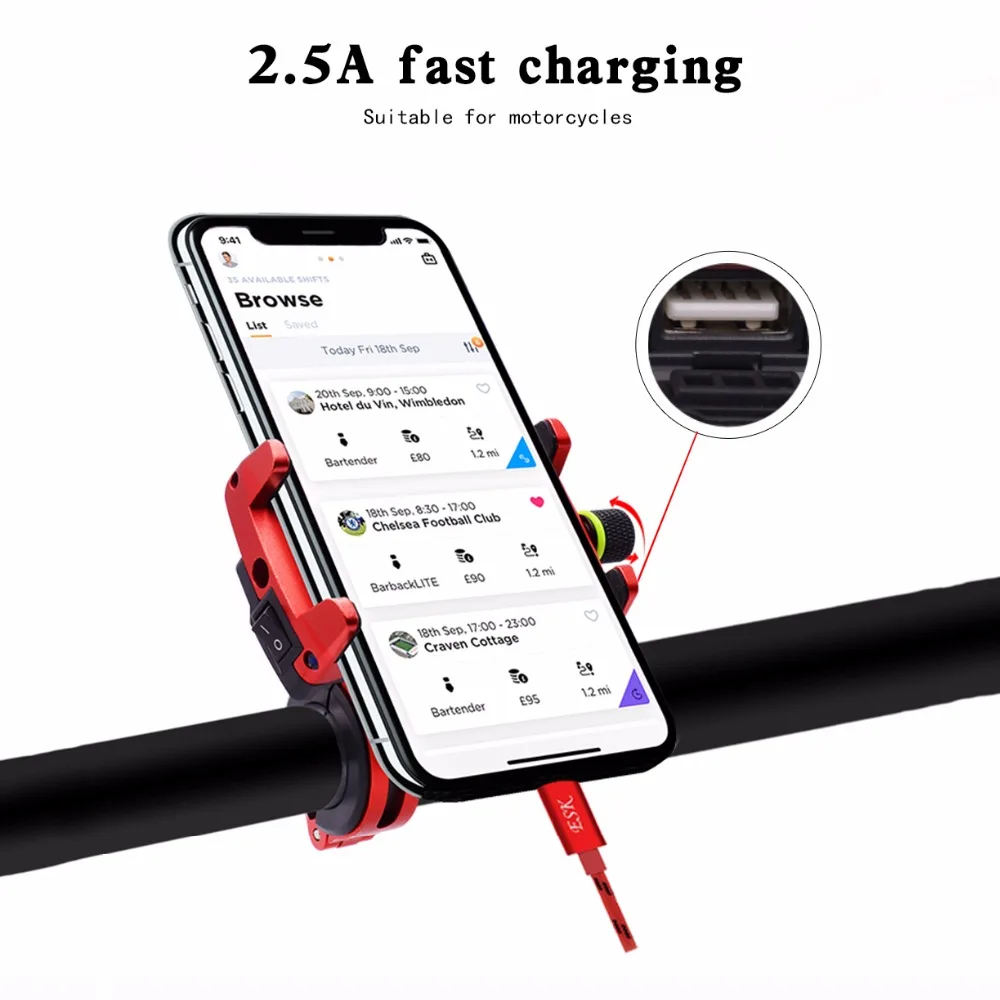 Universal Motorcycle Phone Holder Aluminum Alloy With USB Charger Modified Mobile Phone Holder Motorbike Mountain Bike Holder