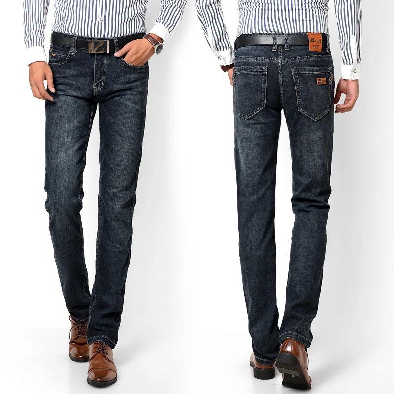 Retro style men jeans high quality denim dark straight straight high waist men s jeans size