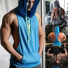 Мужской тренировочный жилет майка Бодибилдинг Тренажерный Зал Мышцы Фитнес с капюшоном футболки