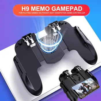 

H9 Six Finger PUBG Game Controller Gamepad Trigger Shooting Free Fire Cooling Fan Gamepad Joystick For IOS Android Mobile Phone