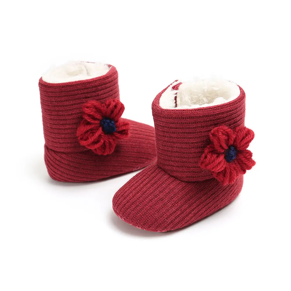 Однотонные ботинки с цветочным узором для маленьких девочек и мальчиков, детские зимние толстые ботинки на меху, Повседневная Теплая обувь