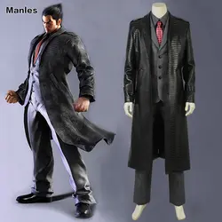 Tekken Мисима kazuya косплэй Костюм Игровой костюм черный наряд взрослых для мужчин Хэллоуин Карнавальная одежда полный набор кожаное пальто