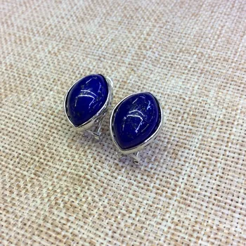 

[S925] longnice silver silver inlaid pure natural lapis lazuli stone ear earrings