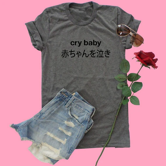 Крибеби японская футболка babygirl harajuku футболка гранж Эстетическая футболка 90s Модные женские Топы в готическом стиле сломанные мечты Клуб футболка - Цвет: Gray- black txt