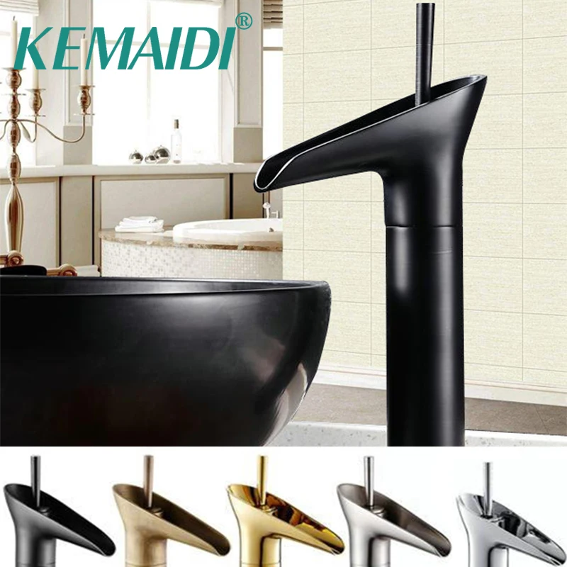

KEMAIDI 5 Colors waterfall Basin Faucet Wine Style Short & Long Mixer Basin Tap Crystal Antique Gold Black Chrome Nickel Faucet