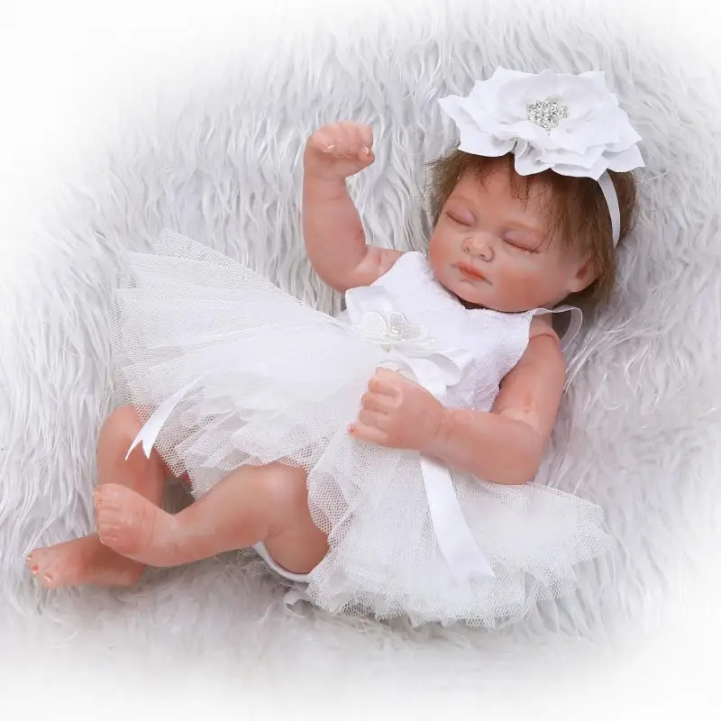 

Nicery 10inch 25cm Reborn Baby Doll Soft Silicone Lifelike Toy Gift for Children Christmas Presents White Dress Beautiful Girl