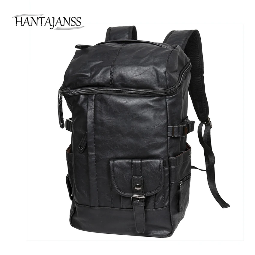 

HANTAJANSS New Fashion Men Backpacks PU Leather Large Capacity waterproof Teenager School bag Backpack travel Rucksack