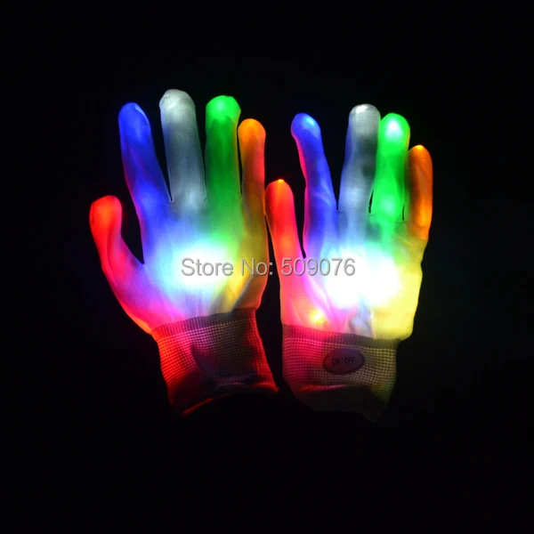 

2pcs/1pairs Magic white glove Rainbow Flash Fingertip LED Gloves Unisex Light Up Glow Stick Gloves Mittens Hot