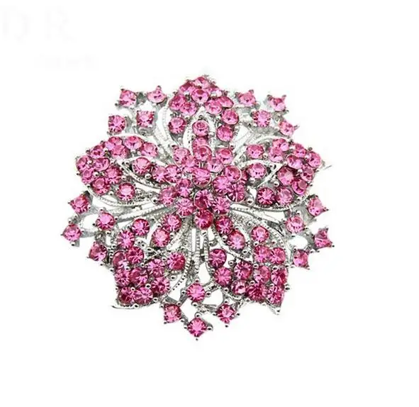 Vintage Rhodium Silver Plated Hot Pink Rhinestone Crystal Diamante