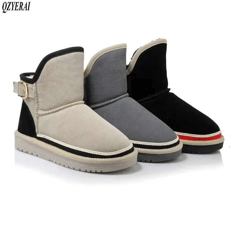 

QZYERAI Hot sale New winter wool warm snow boots fur women boots 100% cowhide flat ankle ankle boots warm women shoes