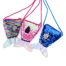 Милый мультяшный кошелек для девочек, для детей, Маленький милый кошелек с рисунком русалки, блестящий Детский кошелек на молнии, сумка через плечо в долларах