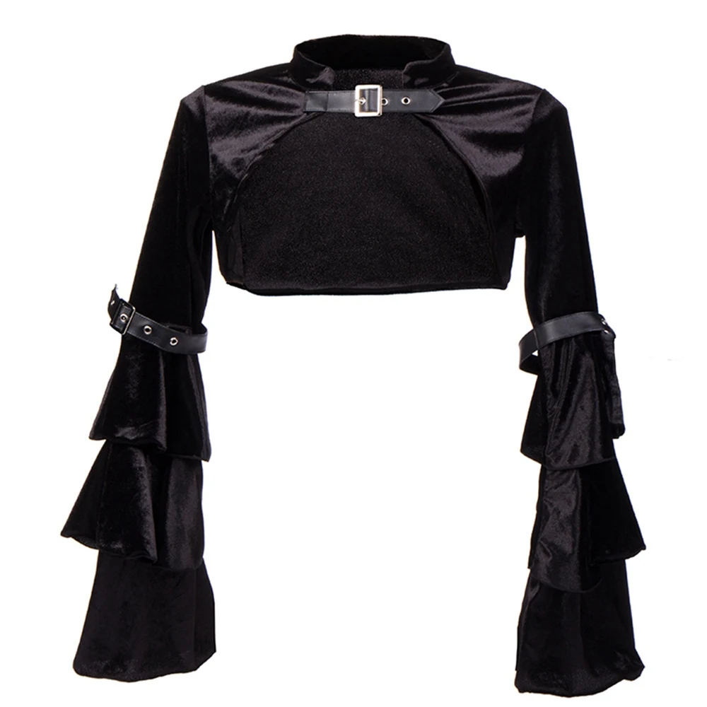 

Women Steampunk Corset Jacket Medieval Victorian Retro Gothic Black Shrug Bolero Long Sleeve Mini Coat