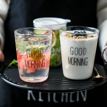 1 шт., с хорошим утренним днем, прозрачная стеклянная чашка для сока, воды, йогурта, молока, стеклянная чашка