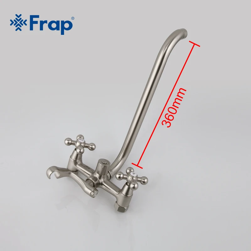 Kaufen Frap 1 set 36cm länge outlet gedreht Messing körper Nickel Gebürstet Badezimmer dusche wasserhahn Mit ABS dusche kopf F2619 5