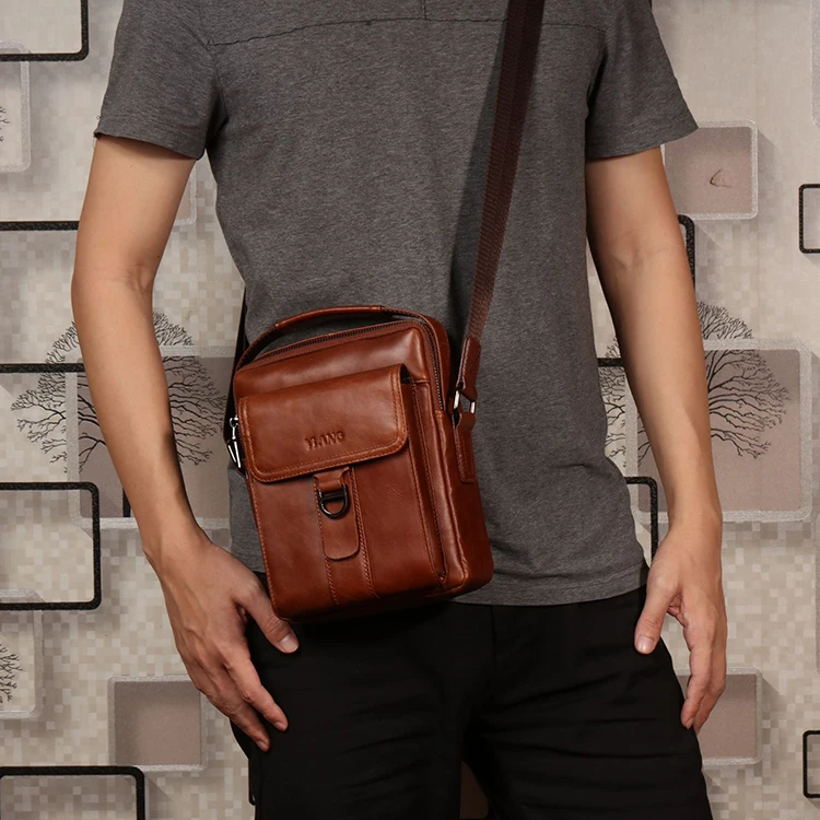 New Genuine Leather Crossbody Bag Cow Skin Men Single Shoulder Messenger Bags High Quality Casual Zipper Office Messenger Bags