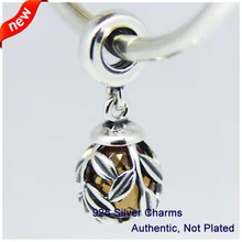 Подходит для браслетов Pandora Charms с листьями и бусинами 925 пробы-серебро-ювелирные изделия с ограненными золотыми фианитами
