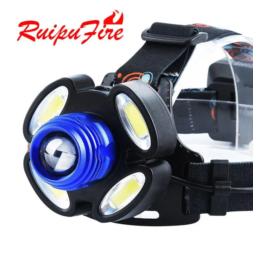 Яркость 5000LM 1x XM L T6 LED + 4xcob Перезаряжаемый 18650 налобный фонарь Регулируемый ночной