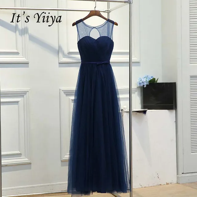 Free shipping new 2017 O neck Wedding Party Bridesmaid Gowns Formal Long Quality Dress Dark Blue