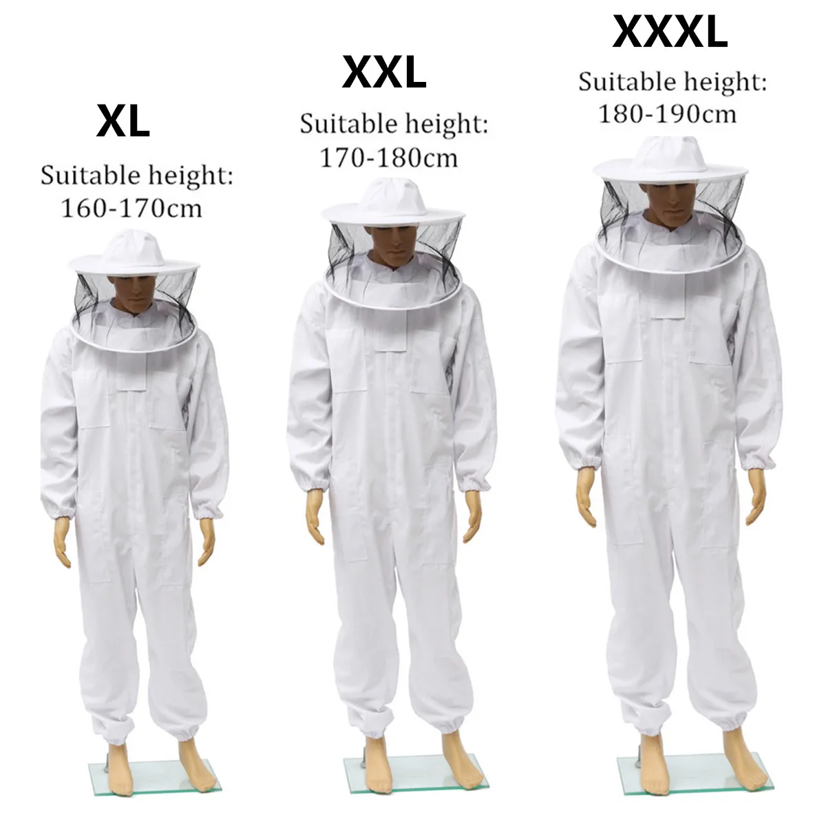 XXL XL L Professional Cotton Full Body Beekeeping Bee Keeping Suit w/ Veil Hood 
