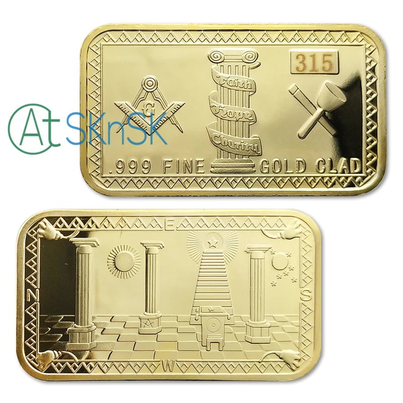 1PC's Freemason Позолоченные памятные сувенирные монеты коллекционные подарки масонские слиток золота