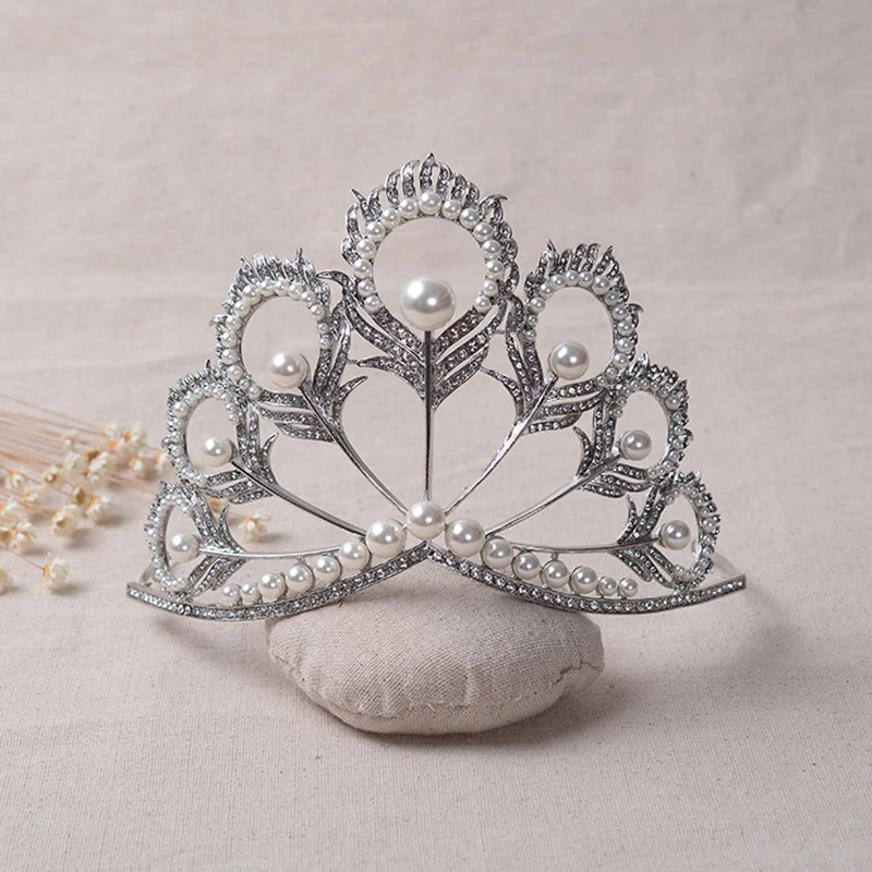 

Snuoy Miss Universe Tiara Peacock Feather Pageant Rhinestone Crown For Wedding Hair Accessories