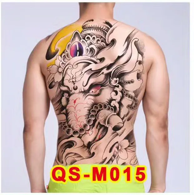 48 34cm New Full Back Large Tattoo Stickers 20design Black Big Fish Wolf Buddha Temporary Flash 