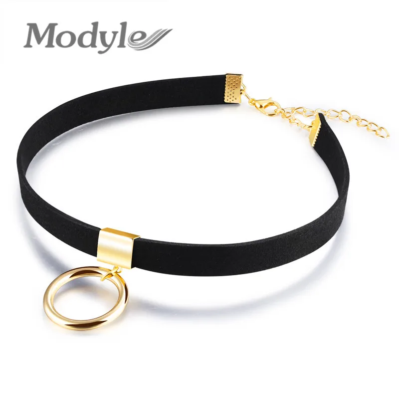 Modyle 2017 New Black Velvet Jóias Charme Liga Círculo Pingente Partido Colar Gargantilha para As Mulheres