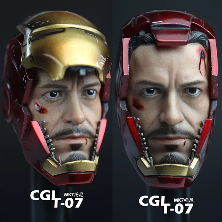 

Iron Man MK7 Head Carving 1 / 6 Avengers War Damage Helmet MK43 MK42 with Mask
