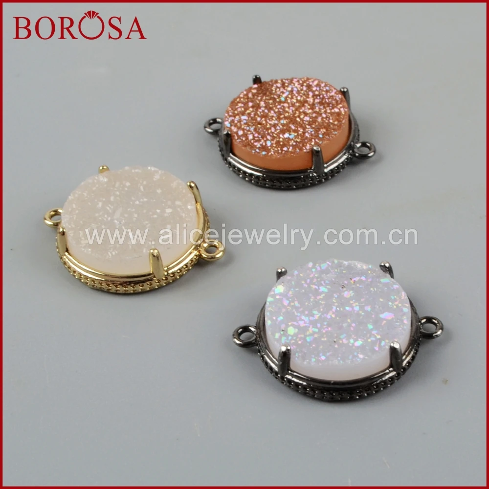Borosa Drusy Кристалл Разъем для Для женщин 15 мм круглый Черное золото Цвет зубец Набор