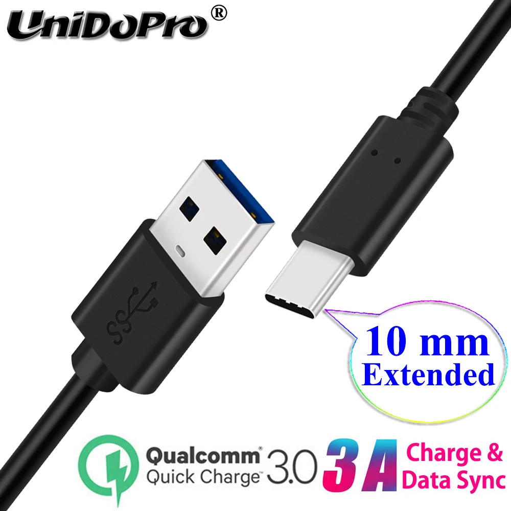 

10mm Extended Cord QC 3.0 USB-C Type C Fast Charger Data Sync Cable for Zoji Z9 Z11 Z33 Rugged Smart Phones