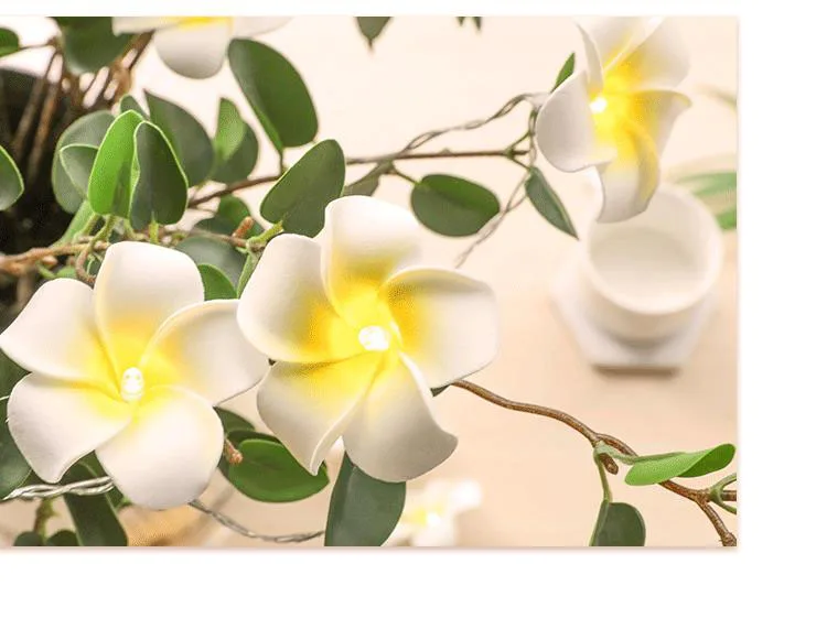 10 m de PVC blanco Plumeria boda cuerda de hadas Luz de Navidad LED Festoon luz Led de cadena fiesta jardín Garland en el ventana