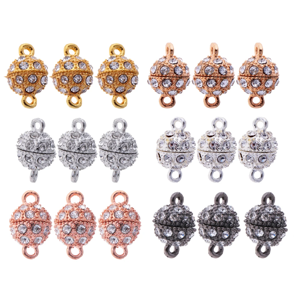 18 Pieces Rhinestone Round Ball Magnetic Clasp Fit Necklace Bracelet DIY Findings Mixed Color Shop Supply