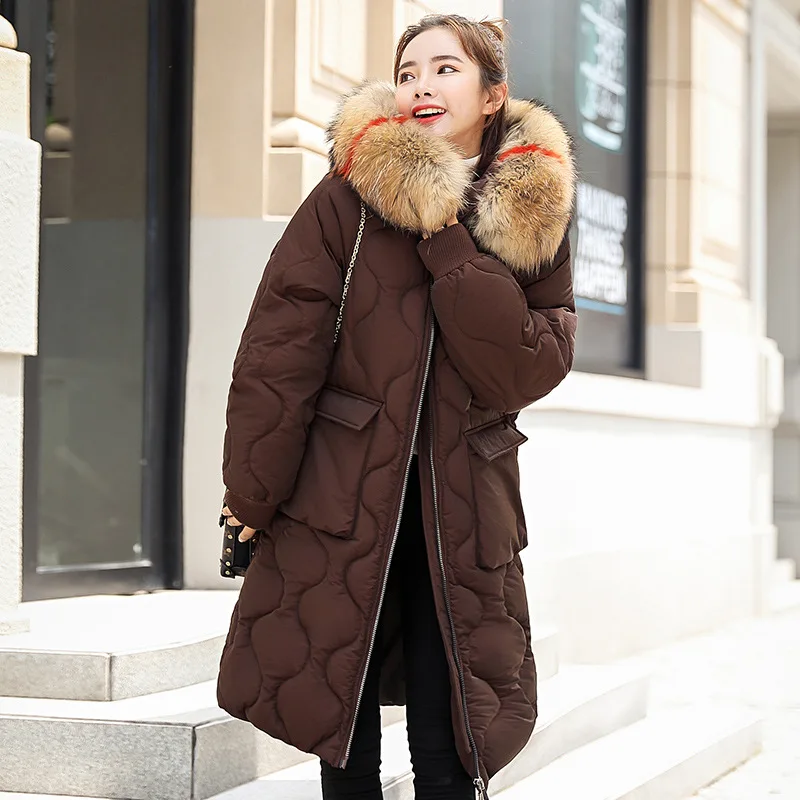 2018 New Women's Winter Cotton Jacket Super Large Fur Collar Loose Fashion Long Coat Large Size Hooded Warm OUTERWEAR Tq054 Coats