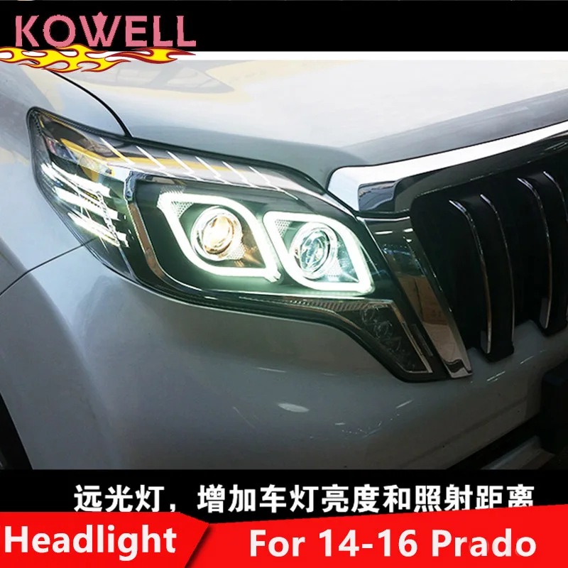 KOWELL автомобильный Стайлинг головная лампа для Toyota Prado, фара, светодиодный фонарь, Ангел глаз, ближний свет, DRL, биксеноновые линзы, HID, весь набор