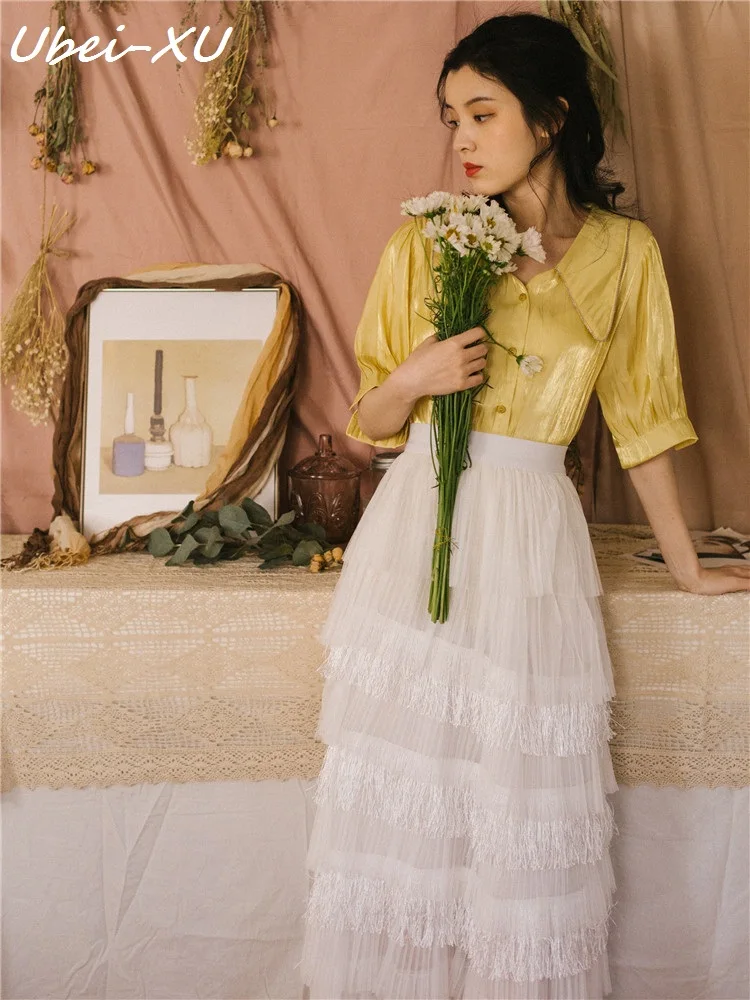 

Ubei Summer dress 2019 new layers skirt set fairy cake skirt+fashion short sleeve shirt women summer two-piece set