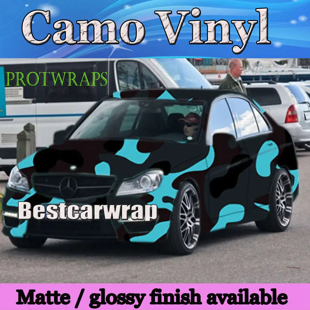blue fluoserecnt car wrapping camo vinyl film 320