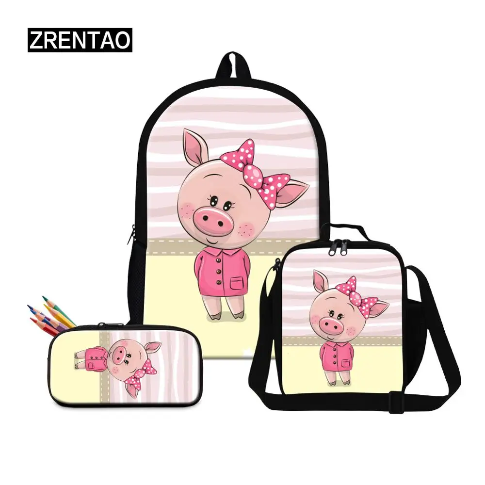 

Cute Animal Pig Kids 3PCS/Set Backpacks For Nursery Middle School Students Big Waterproof Bookbag For Women Lady School Supplies