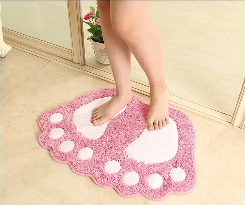 Розовые милые отпечатки больших ног коврики для ванной колодки мультяшный стиль