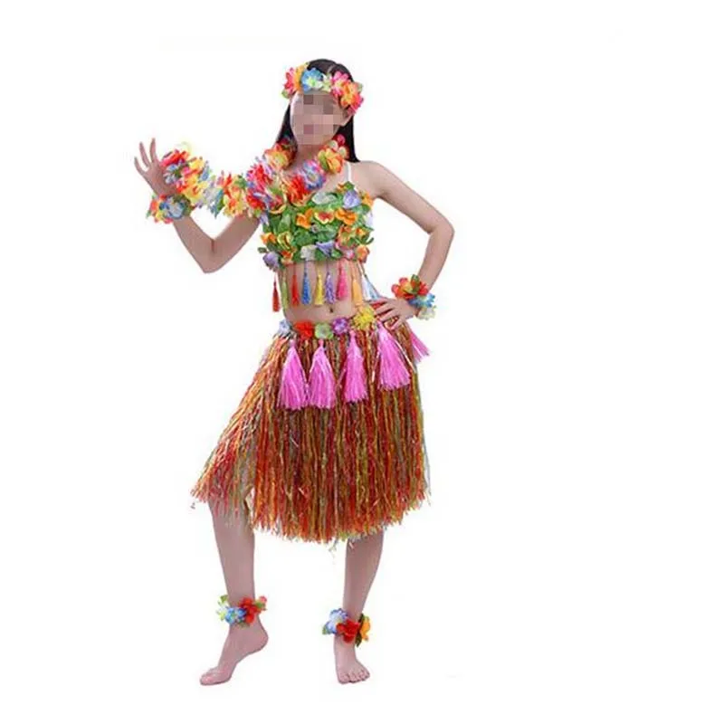 Гавайский Карнавальный костюм для женщин и девочек, повязка на голову с цветами Lei, венок, гирлянда, браслеты с бюстгальтером, юбки «хула» для взрослых, гавайская Праздничная вечеринка