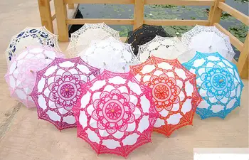 

38 Inches Vintage Cotton Lace Parasols Handmade Craft Wedding Flower Embroidery Umbrella Girl Parasol, 30PCS
