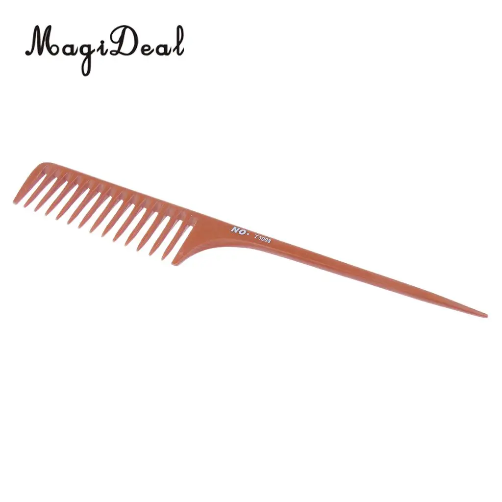 11'' Large Rat Tail Comb Wide-tooth Hair Comb with Long Handle for Hair Sectioning Teasing Detangling- Brown
