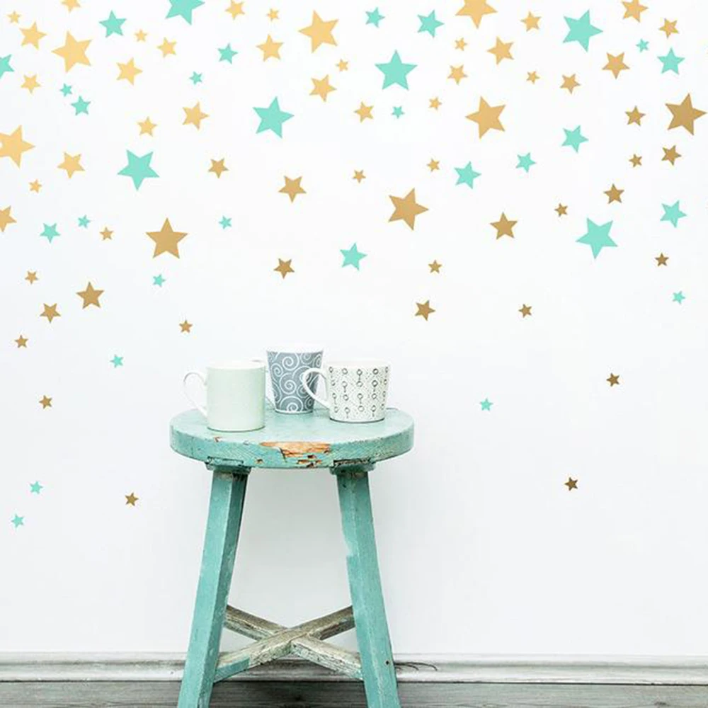 50Pcs Mutiple Size Cartoon Star Wall Sticker Nursery Kids Room Gold Star Wall Decal Playroom Classroom Dorm Vinyl Decor (2)