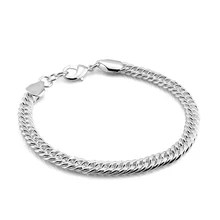 Для мужчин браслеты из стерлингового серебра 925 серебристый 6 mm20cm кнут наручная цепочка из настоящего чистого серебра Классический браслет браслеты из нержавеющей стали для Для мужчин ювелирные изделия