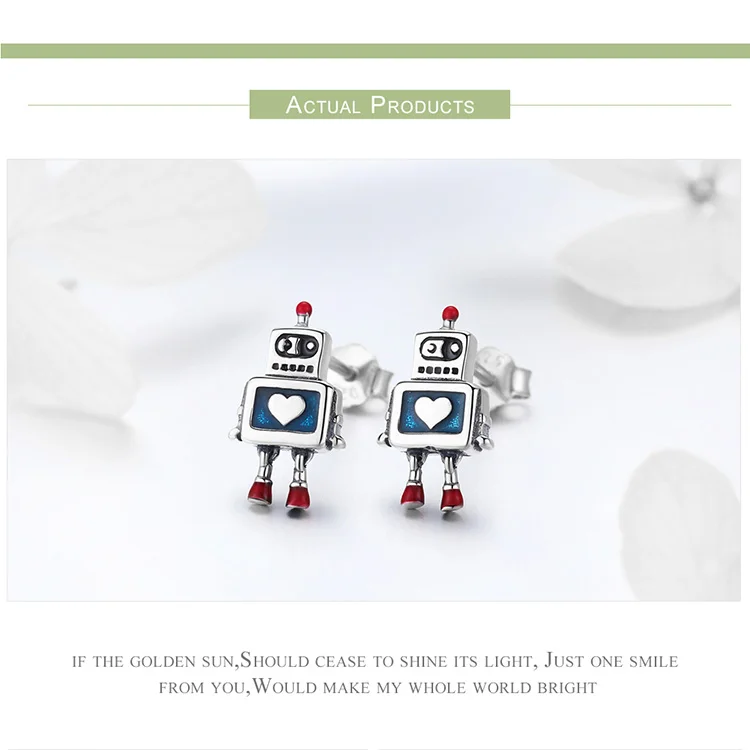 BISAER Лидер продаж 925 пробы серебряные серьги-гвоздики с роботом для женщин игрушечные серьги-гвоздики модные ювелирные изделия ECE477