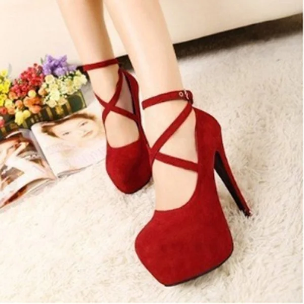 

1pair Fashion Super High Thin Heels Shoes Spring Autumn Pumps T-strap Buckle Strap Retro Round Toe Pumps Wedding Shoes Women