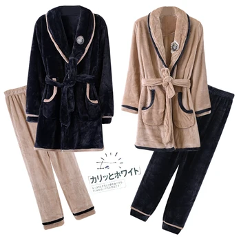 

Winter Warm Flannel Men's Pajama Sets Thick Couple Robe Sets Women's Sleepwear Coral Fleece Pajamas Robes Nightgowns Home Suits