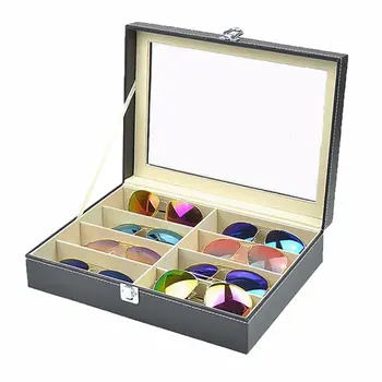 

8 Grids Sunglasses Organizer Storage Box Jewelry PU Leather Collection Glasses Display Holder Portable Case glasses case 2018