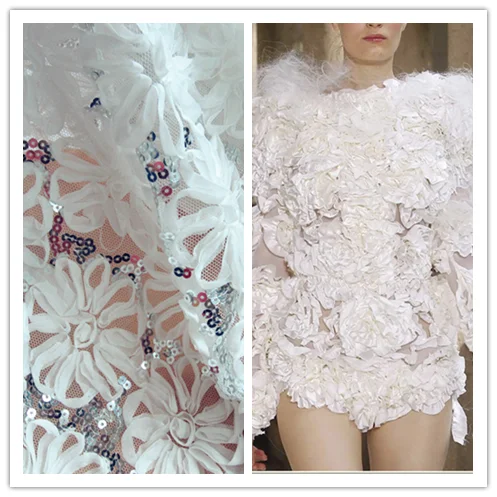 120cm wide 3d disk flowers paillette chiffon embroidery ...